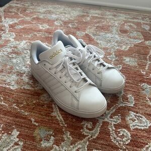Adidas White Sneakers with Gold Accents Women’s size 9